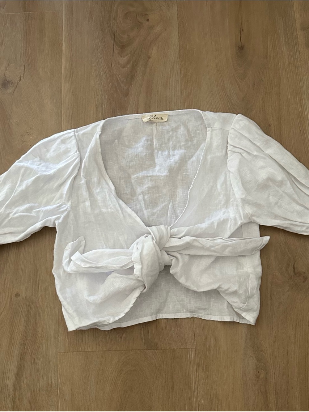 Elan White Tie-Front Linen Crop Top